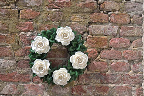Corona de cerámica - Rosas - Composición floral artificial - Idea de regalo - Decoración para el Hogar, Jardín y Cementerio - Flores funerarias - Tumba de flores - Ø 30 cm - resistente a la intemperie
