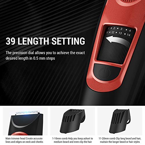 Cortapelos Hombre Profesional, Maquina Cortar Pelo Inalambrica, Recortadora Barba y Cortadora Pelo Hombre Eléctrica, Recortadora de Cabello y Precisión Impermeable con 39 Longitudes de Corte