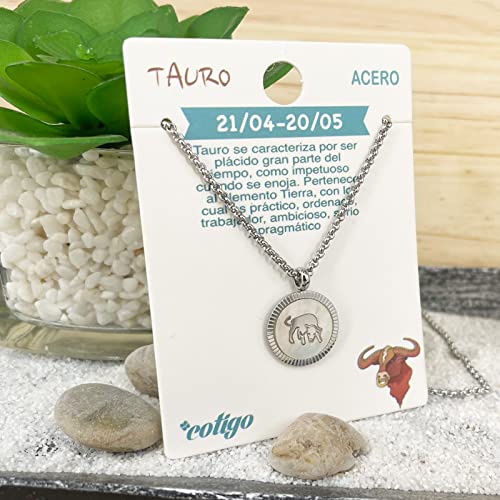 cotigo Collar Zodiaco Acero Inoxidable con Nácar hermosa Tarjeta Significado Signo Zodiacal Colgante Horóscopo Tauro Para mujer o Hombre Regalo Cumpleaños Día de madre San Valentín (Tauro)