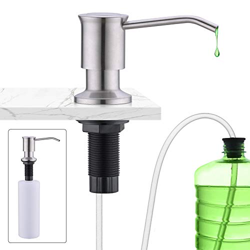 CREA Dispensador de Jabón de Cocina, Dispensador de Detergente de Cocina, Dispensador de jabón para Fregadero con Botella de 500 ml y Manguera de Extensión de 1,0 m, Acero Inoxidable