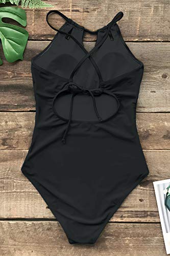 CUPSHE Bañador para Mujer Reductora Barriga Cutout Cuello Alto Traje de Baño, L