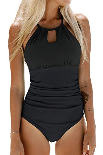 CUPSHE Bañador para Mujer Reductora Barriga Cutout Cuello Alto Traje de Baño, L