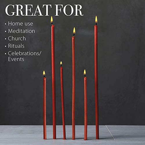 Danilovo Velas de cera de abeja pura, sin goteo, sin humo, altas y delgadas, velas decorativas para oración de la iglesia, decoración o cumpleaños velas - Velas perfumadas de miel (rojo)