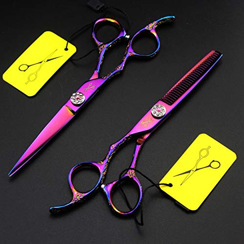 DANTB 2 unids/Set Profesional salón Barber Tijeras Peluquero Shears Kit de Herramientas Acabado electrochapado con Peine para Corte de Pelo Peinado Pet peluquería 6,0"-púrpura