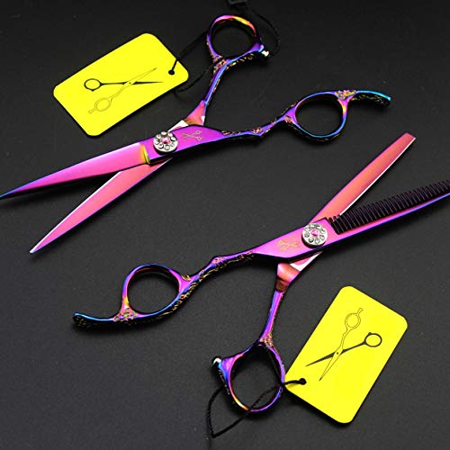 DANTB 2 unids/Set Profesional salón Barber Tijeras Peluquero Shears Kit de Herramientas Acabado electrochapado con Peine para Corte de Pelo Peinado Pet peluquería 6,0"-púrpura