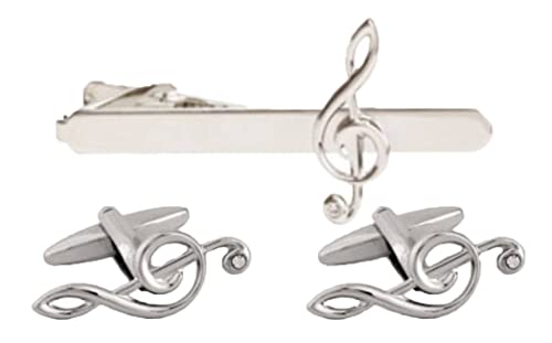 David Van Hagen Silver Treble Clef gemelos and corbata Clip Set