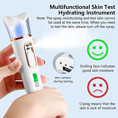 Deciniee Vaporizador Facial, Práctico Rociador de Nano Niebla con Analizador de Piel, Probador de Humedad y Cargador de Teléfono, Mini Vaporizador Facial Portátil de Atomización Facial（Blanco）