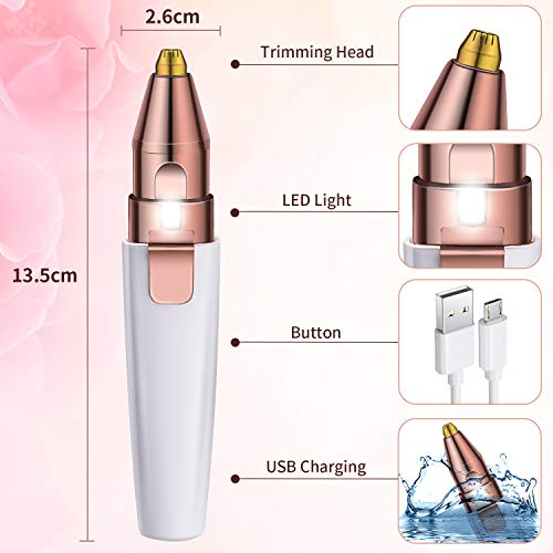 Depiladora Facial Mujer Electrica,Automoness 2 en 1 Depiladora Cejas Mujer,Recortador de cejas y depilador facial,Depiladora de afeitar para cejas Luz LED incorporada para Cara, Cejas, Cuerpo