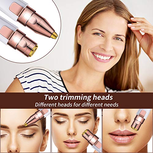 Depiladora Facial Mujer Electrica,Automoness 2 en 1 Depiladora Cejas Mujer,Recortador de cejas y depilador facial,Depiladora de afeitar para cejas Luz LED incorporada para Cara, Cejas, Cuerpo