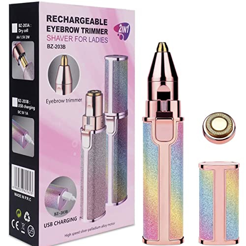 Depiladora Facial para Mujer de Viaje 2 en 1 | Eliminador Vello Facial Flawless Sin Dolor | Depila Cejas, Nariz y Labios | Afeitadora Eléctrica Bolsillo Recargable USB con Luz LED Para Mujer