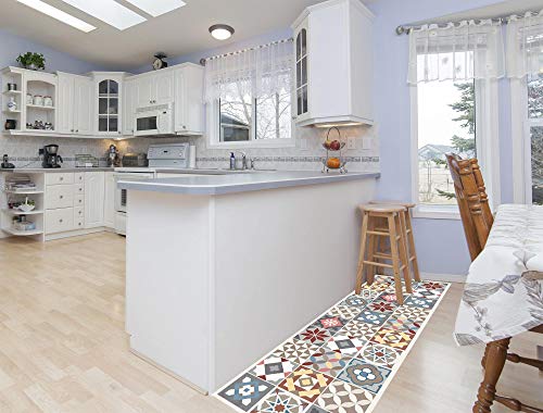Desconocido Alfombra Vinílica con Estampado Hidraúlico (132x50 CM) Moqueta PVC Cocina Salón Pasillo (132x50 cm, Eileen Multicolor)