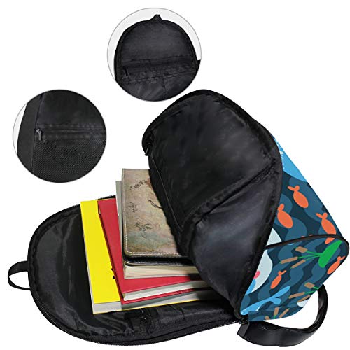 DEZIRO - Mochila de viaje con diseño de peces de dibujos animados y Alga