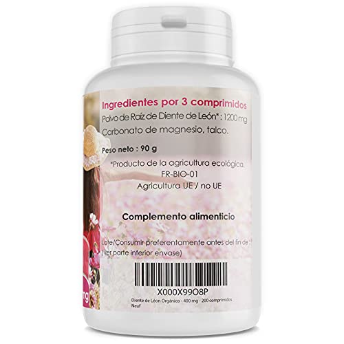 Diente de León Orgánico - 400 mg - 200 comprimidos