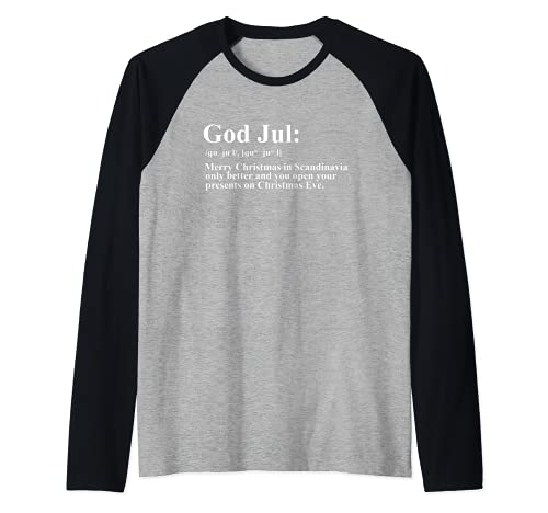 Dios Jul Definición Feliz Navidad Divertido Escandinavia Camiseta Manga Raglan
