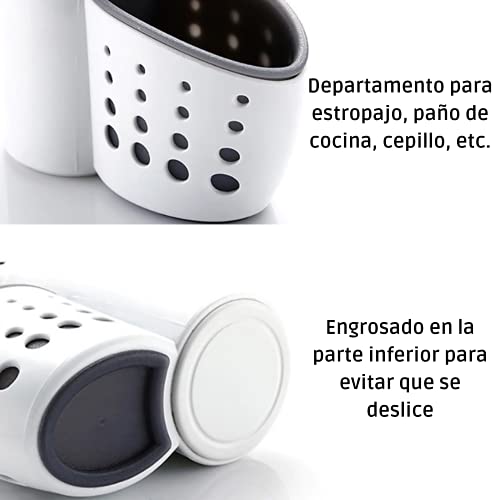 Dispensador de jabón líquido para Cocina y baño Recargable con Soporte para Estropajo|Dosificador de jabón Blanco Perla para Cocina portaestropajos Incluido