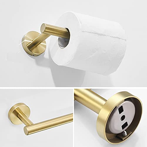 Dolinvo Portarrollos Papel Higiénico Baño Oro con Tornillos Soporte Porta Rollos Papel Higiénico Vintage Taladro Montaje en Pared Perforado Atornillado Acero Inoxidable Redondo Dorado Redro