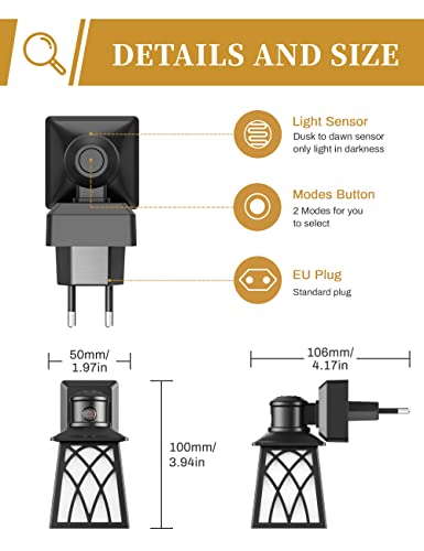 DORESshop Luz Nocturna LED con Sensor de Luz, 30/60LM Luz de Orientación, Blanco Frío 6000K, 1W Vintage Luz Nocturna Infantil Enchufe para Sala de Niños, Escalera, Dormitorio, Cocina, Paquete de 2
