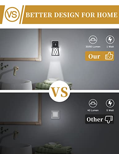 DORESshop Luz Nocturna LED con Sensor de Luz, 30/60LM Luz de Orientación, Blanco Frío 6000K, 1W Vintage Luz Nocturna Infantil Enchufe para Sala de Niños, Escalera, Dormitorio, Cocina, Paquete de 2