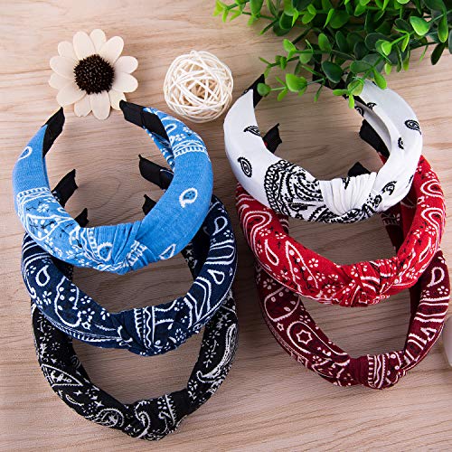 Duufin 6 Piezas Diademas Nudo Anchas Boho Diademas Mujer Vintage Diademas Nudo Turbante Diademas de Pelo Anchas para Mujer y Niña, 6 Colores