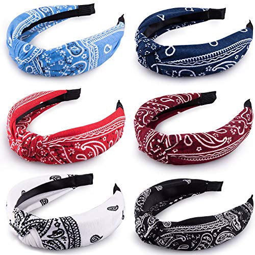 Duufin 6 Piezas Diademas Nudo Anchas Boho Diademas Mujer Vintage Diademas Nudo Turbante Diademas de Pelo Anchas para Mujer y Niña, 6 Colores