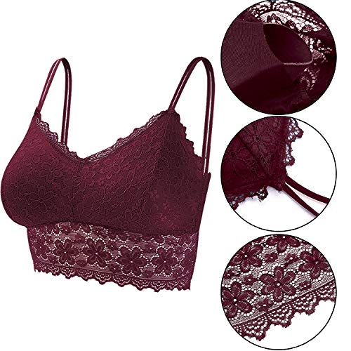 Duufin 6 Piezas Sujetador de Encaje Tipo Bralette para Mujer, 6 Colores (Negro, Beige, Blanco, Azul Marino, Gris y Burdeos, M)