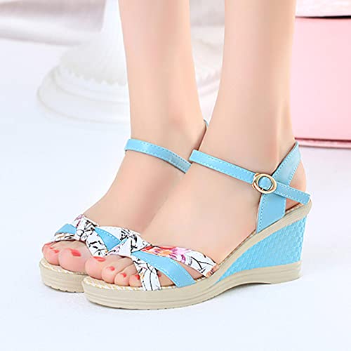 DZQQ Verano Cuñas Sandalias Estampado de Flores Tacones Altos Sandalia Mujer Roma Sandalias de Plataforma Sandalias con Punta Abierta