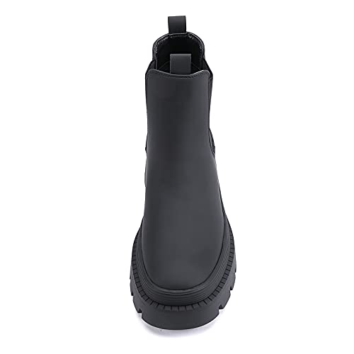 EETTARO Botas Chelsea para mujer con tacón bajo y elástico para mujer, negro PU, 41 EU