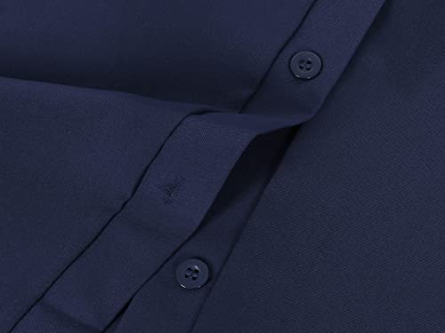 Eledobby Vestido de Blusa de Mujer con Bolsillos Escote en V Manga Larga Botones Holgados Vestido Largo Mujer Vestidos de Camisa Casual Túnica Ropa de Salón Primavera Otoño Ropa Azul Marino S