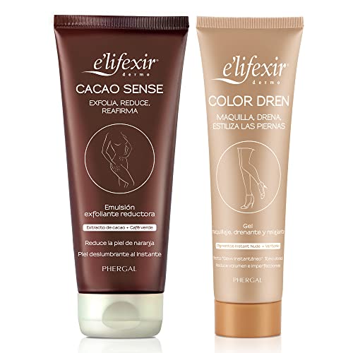 Elifexir Pack Cacao Sense + Color Dren | Exfoliante Corporal, Reductor y Reafirmante + Maquillaje para Piernas