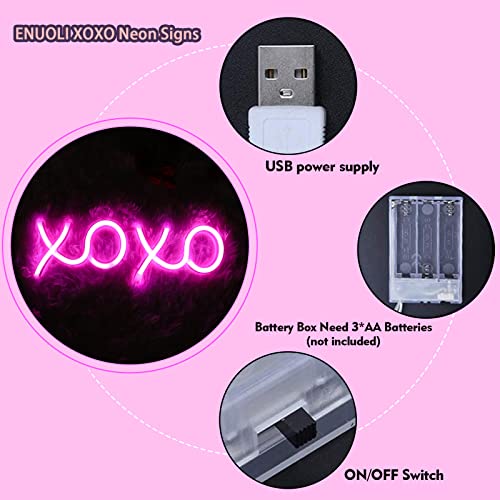 ENUOLI XOXO Neon Signs XOXO LIGHT NEON SIGN - Muestras LED operadas por la batería Luces de neón Luces de neón Neon Night Lights para las señales de neón del dormitorio para la decoración de la pared