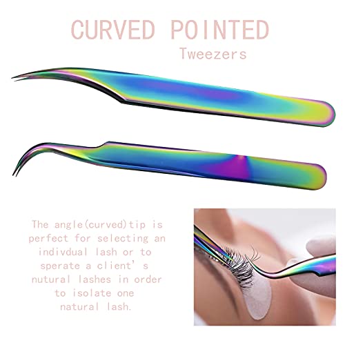 Erised's Bifrost Profesionales pinzas de precisión para pestañas postizas extensiones,kit de acero inoxidable herramienta,para magnéticas naturales pestañas,3D,6D (Arcoiris-7 piezas)