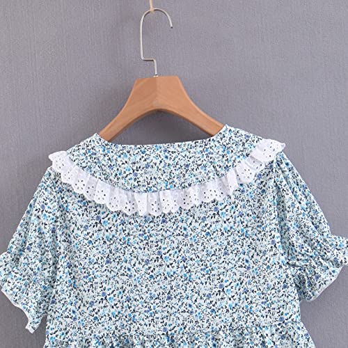 Estilo Europeo y Americano Primavera y Verano Mujer Francés Retro Muñeca Collar Blusa Floral Moda Fresca y Linda M