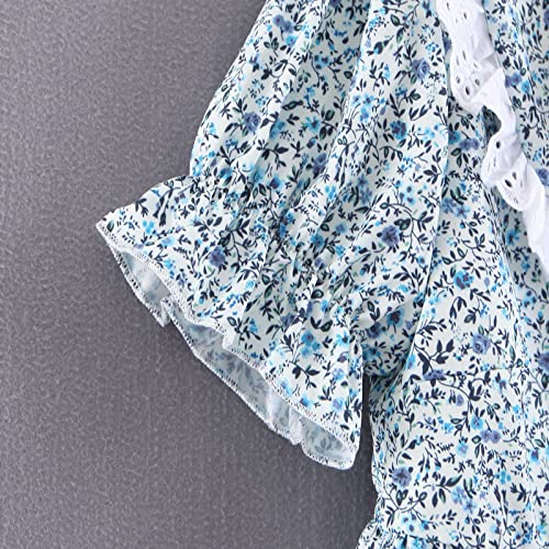 Estilo Europeo y Americano Primavera y Verano Mujer Francés Retro Muñeca Collar Blusa Floral Moda Fresca y Linda M