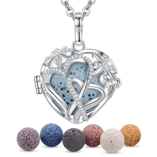 EUDORA Harmony Ball Collar Mujer Doble Corazón Colgante Difusor Aromaterapia Colgante Aceites Esenciales Aromaterapia Personalizado Collares Aromaterapia Difusor Perfume Bisutería Mujer, 24", 7PCS