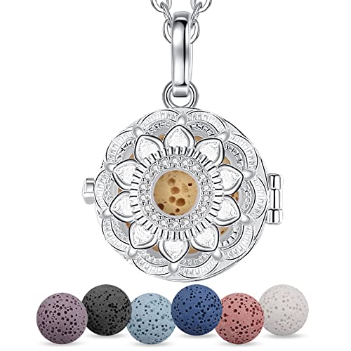 EUDORA Harmony Ball Collar Mujer Girasol Colgante Difusor Aromaterapia Colgante Aceites Esenciales Aromaterapia Collares Aromaterapia Difusor Perfume Personalizado Bisutería Mujer Niña, 7PCS, 24"