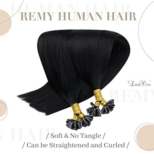 Extensiones Queratina Pelo Natural,LaaVoo 14 Pulgadas U Tip Extensiones de Cabello Humano Natural Negro #1 Keratina Human Hair Hot Fusion Bondings 50g/50s Extensiones de Queratina