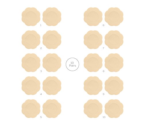 Fasionato 10 pares de fundas sin pezón adhesivas de primera calidad en forma de flor de pétalo de pecho, almohadillas correctoras para pezón (Beige)