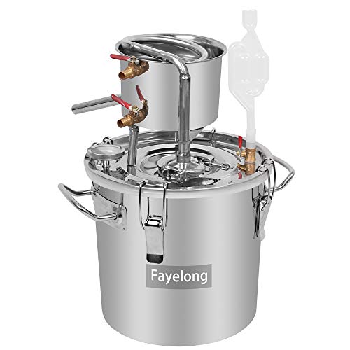 FayeLong Alambique Destilador Alcohol 12 Litros Nuevo Destilador Alambique Cerveza con Termómetro de Equipo Destilación Agua Vino Aceites Esenciales Licor Kit Completo