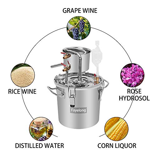 FayeLong Alambique Destilador Alcohol 12 Litros Nuevo Destilador Alambique Cerveza con Termómetro de Equipo Destilación Agua Vino Aceites Esenciales Licor Kit Completo