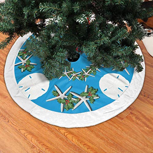 FENTINAYA Tropical Christmas Sand Dollars Starfish Teal Teal Polar Fleece Navidad Árbol de Navidad Falda Terciopelo Decoración de Vacaciones Faldas 36