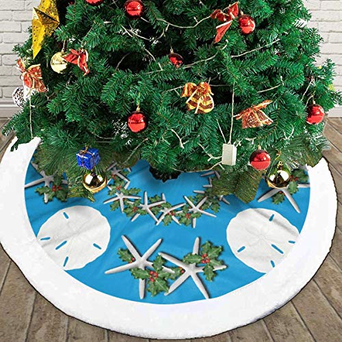 FENTINAYA Tropical Christmas Sand Dollars Starfish Teal Teal Polar Fleece Navidad Árbol de Navidad Falda Terciopelo Decoración de Vacaciones Faldas 36