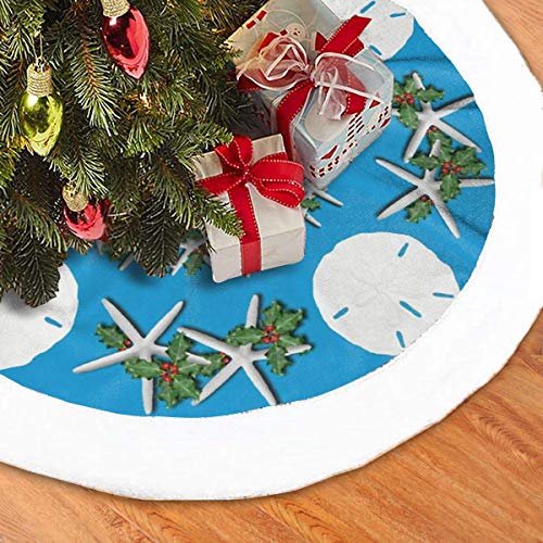 FENTINAYA Tropical Christmas Sand Dollars Starfish Teal Teal Polar Fleece Navidad Árbol de Navidad Falda Terciopelo Decoración de Vacaciones Faldas 36