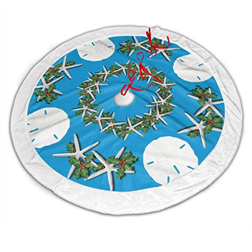 FENTINAYA Tropical Christmas Sand Dollars Starfish Teal Teal Polar Fleece Navidad Árbol de Navidad Falda Terciopelo Decoración de Vacaciones Faldas 36