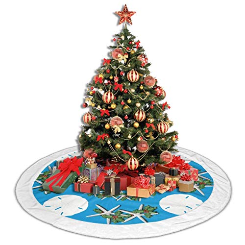 FENTINAYA Tropical Christmas Sand Dollars Starfish Teal Teal Polar Fleece Navidad Árbol de Navidad Falda Terciopelo Decoración de Vacaciones Faldas 36