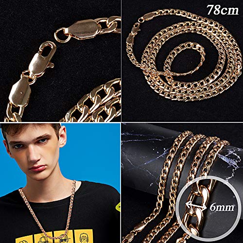 FLOFIA Conjunto Disfraz Rapero Hip Hop Rapper Accesorios 2 Collares Dorado + Anillo Dolar + Gafas Aviador Piloto Disfraz de Los Años 80 90s para Adultos Hombre Chicos (4pcs)
