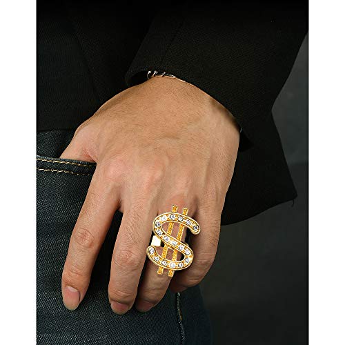 FLOFIA Conjunto Disfraz Rapero Hip Hop Rapper Accesorios 2 Collares Dorado + Anillo Dolar + Gafas Aviador Piloto Disfraz de Los Años 80 90s para Adultos Hombre Chicos (4pcs)