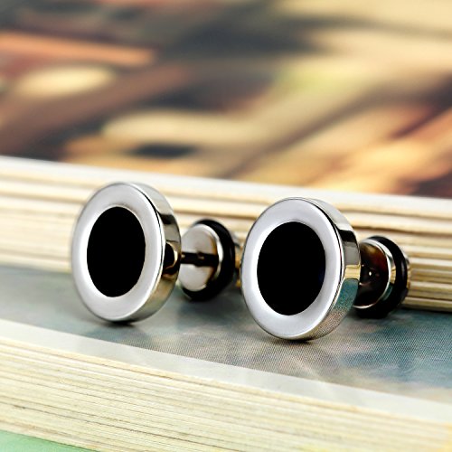 Flongo 6-23mm Pendientes hombre mujer, plateados negros pendientes de acero inoxidable, estilo Hip Hop redondos pendientes pequeños,color plateado negro dorado