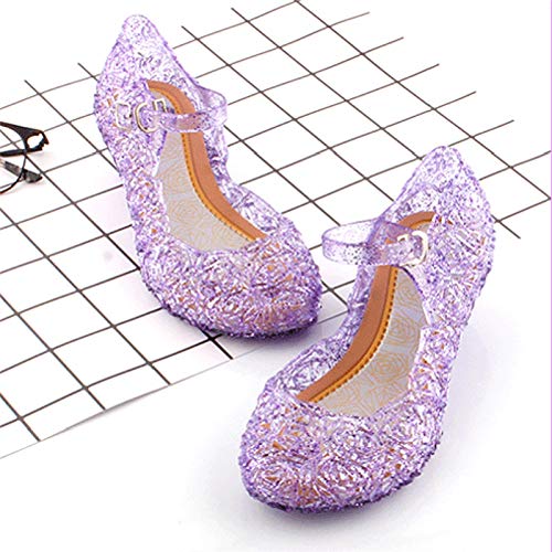 Frecoccialo Sandalias Princesa de Cristal PVC para niña Transparente gelatina con cuña Fiesta, Playa, Vacaciones, Cosplay, Carnaval, Fiesta de Princesa (Lila, 25)