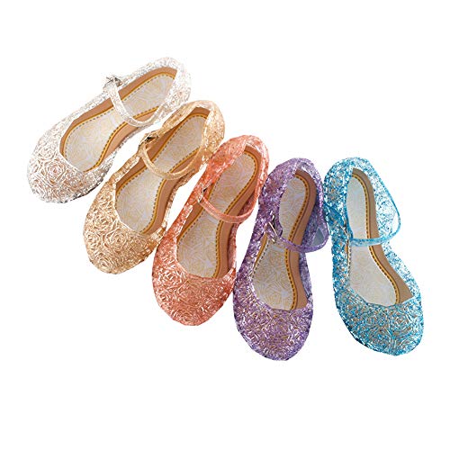 Frecoccialo Sandalias Princesa de Cristal PVC para niña Transparente gelatina con cuña Fiesta, Playa, Vacaciones, Cosplay, Carnaval, Fiesta de Princesa (Lila, 25)