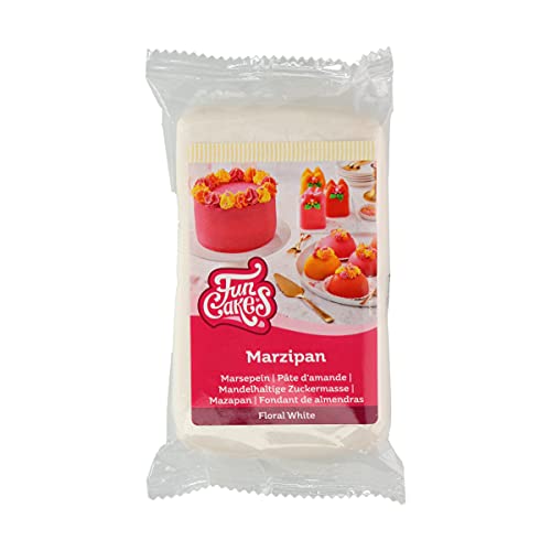 FunCakes Mazapan Floral White: Fácil de usar, sabor delicioso, flexible y suave, fácil de extender, fino y firme, perfecto para la decoración de tartas, halal, kosher y sin gluten. 250 g.